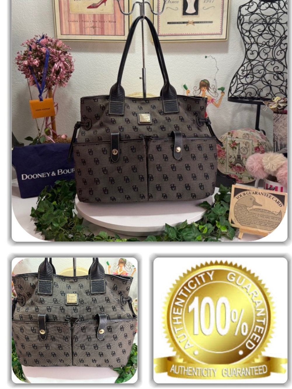 CHIC DOONEY & BOURKE BLACK MONOGRAM LARGE TOTE HANDBAG!